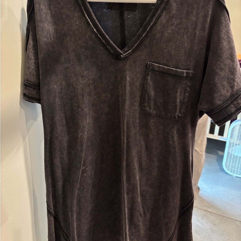 Women's Washed Gray Short Sleeve Tee Dress
